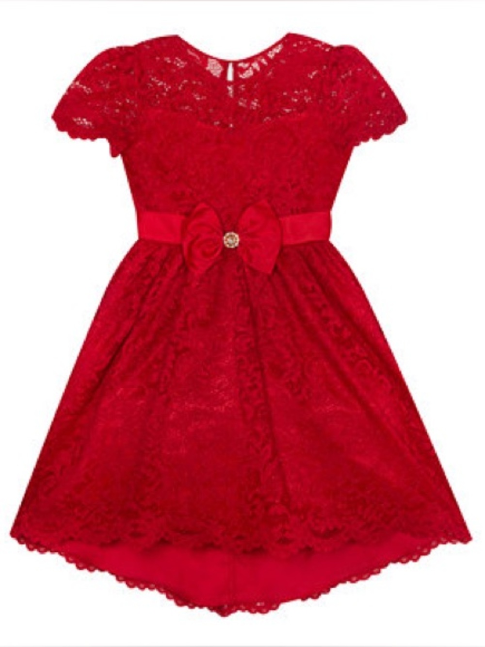 Rare Editions Red Lace Holiday Dress with Satin Bow and Jewel